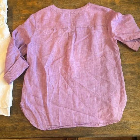 Talbots Women’s Petite Linen Henley Tops White & Lavender 2-Pack - Picture 7 of 7